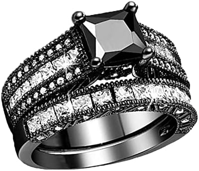 Квадратен Черен, Бял Цвят, Кубичен Цирконий, Сватбена Годежен Пръстен С Кристали, Пръстен с Пълна диамантен пръстен,