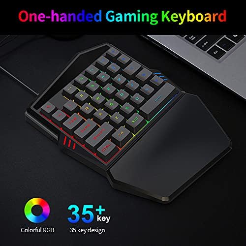 Жичен Детска клавиатура Wscoficey T19 за една ръка, 35 клавиши, Цвят RGB подсветка и Ергономичен Дизайн, Клавиатура, Съвместима