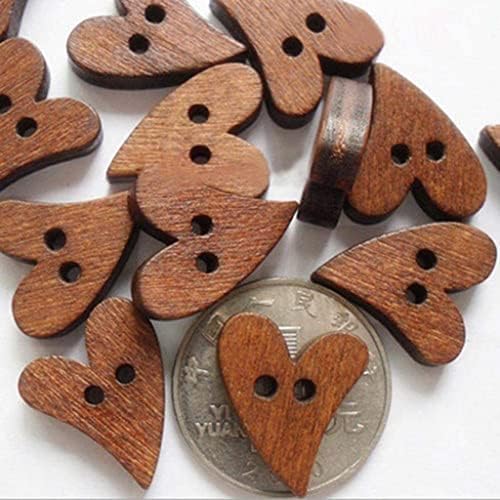 100 бр Кафяви Дървени Копчета във формата на Сърце с 2 Дупки за Шиене, Scrapbooking, Diy Ръчна изработка, Удобна дръжка