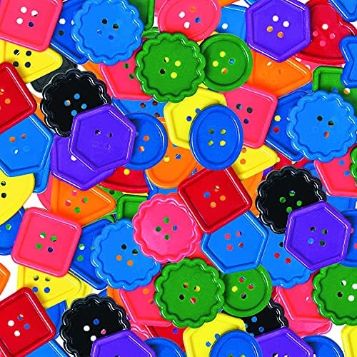 Големи цветни копчета за деца - 8 ярки цветове и 8-големи форми - Съраунд комплект от 94 поделочных копчета - Огромни, в размер на почти 2 инча