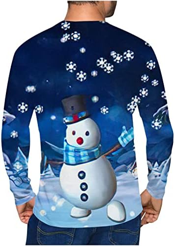 Мъжки Коледни Блузи, Модни Ежедневни Тениски с 3D Принтом Снежен човек, Тениски с Дълъг Ръкав за Мъже, Графична Тениска, Пуловер с кръгло деколте