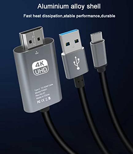 Кабел-адаптер FWKNB USB C-HDMI Кабел HDMI-USB Type C дължина 6,6 фута с 4K изображения и за зареждане на MacBook Pro/iPad Pro/ Chromebook / преносими компютри / телефони, към телевизор /Монитор / Про