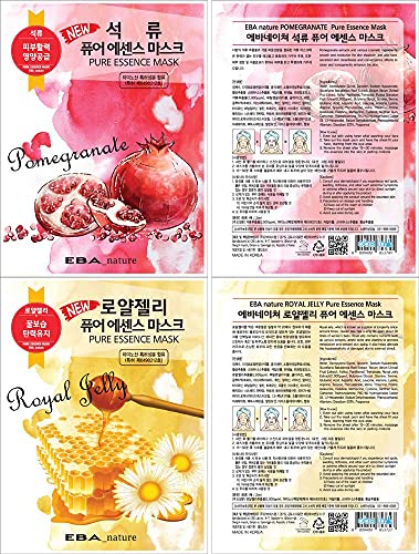 Eba nature 100 бр Маска за лице с чист эссенцией (10 вида по 10 бр.), Корейски Маска за грижа за кожата, Почистване, Овлажняване, релаксиращи, Разтеглив