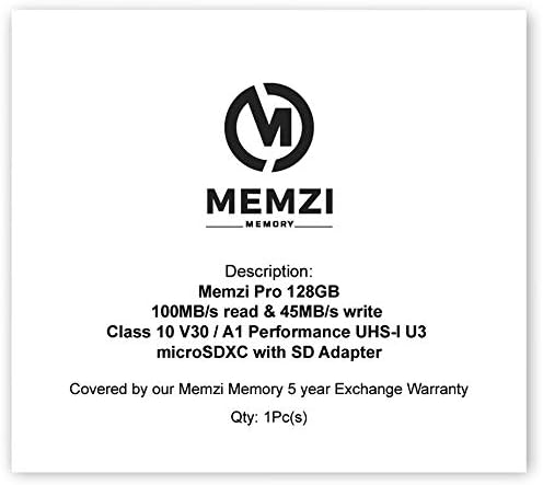 Карта памет MEMZI PRO 128 GB, съвместима с Samsung Galaxy Tab S6 10,5 SM-T867/SM-T860, S5e 10,5 SM-T727/SM-T720, S4 10,5SM-T837/SM-T830 за таблети - 100 MB/s. U3 V30 Class 10 microSDXC