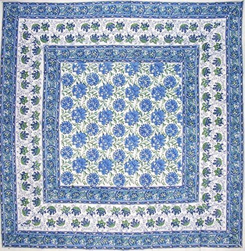 НАЧАЛНА Памучен Покривка с Флорални Принтом под формата на Цветето Лотос, Квадратна, 60 x 60, Синя