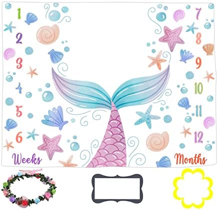 Одеало LYLYCTY Baby Monthly Milestone За Момичета, Русалка, Цветна Обвивка под формата На Рибено Опашката, Одеало За възрастта на Детето, Одеало с Графиката на растежа на Детето, 6