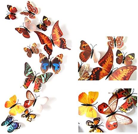 FirstDecor 24 БР. Подвижни САМ Обикновена 3D Стикери с Пеперуди На Стени, Стикери Магнит за Хладилник, Стенописи,