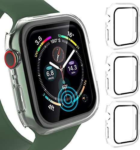 Uyiton 3 pack е Съвместим с Apple Watch Серия 7/8 Калъф 41 мм iWatch Твърд Калъф за КОМПЮТЪР Вграден Протектор на екрана от закалено стъкло С висока чувствителност към надраскване П
