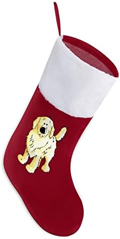 Cartoony Голдън Ретривър, Червени Коледни Празници Чорапи, Украса за Дома, Коледна Елха, Висящи Чорапи за Камината