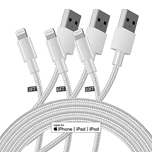 [Сертифициран от Apple Пфи] Кабел на зарядно устройство за iPhone от 3 опаковки, кабел Lightning премиум-клас (3/6 /