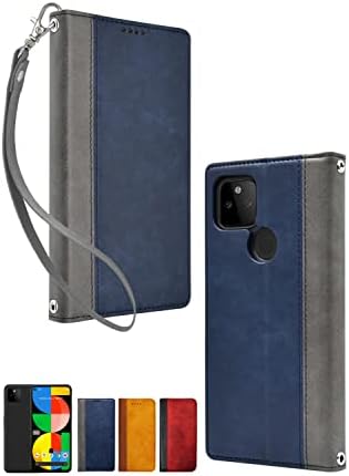 Двуцветен калъф от изкуствена кожа shizukawill за Google Pixel5a 5G с панти капак-фолио RAFFINE case (тъмно синьо