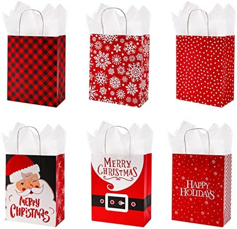 Подаръчни пакети ECOptimize с цигарена хартия на Коледа - 24 БР Кафяви 8 x 4 x 10,5 - Еко-торбички от крафт-хартия с дръжка за търговците на дребно, подаръци, пазаруване и партит
