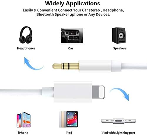 【Сертифициран от Apple Пфи】 Aux кабел за iPhone, адаптер Lightning конектор за слушалки 3,5 mm, Стереокабель за iPhone 14 13