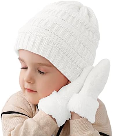 Muryobao/ Комплект Трикотажни зимни шапки за малки момичета И Момчета, Ръкавици с Топла Руното облицовка, Шапка с Череп, Ръкавици, Комплект На Възраст От 1 до 6 Години