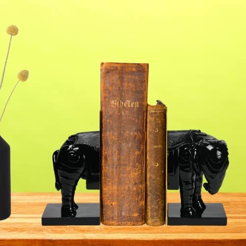 Стойка за книги с декорация във формата на слон Comfy Hour, 1 Чифт, L / R, един Лъскав Черен цвят, Полирезин, Колекция от дивата природа
