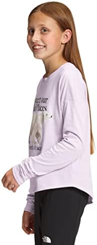 Тениска с графичен дизайн за момичета THE NORTH FACE с дълъг ръкав, Лавандула мъгла, Голям размер