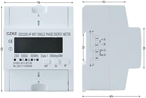MOPZ Монофазен 220v 50/60 Hz 65A Din Рейк WiFi умен Брояч на енергия Таймер Монитор Брояч кВтч Ваттметр (Цвят: DDS226D 7 P WiFi 80A)