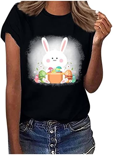 Дамски Великденски Тениски С Хубав принтом Заек, Блузи с къс ръкав, Ежедневни Тениска с кръгло деколте и Графичен Дизайн,