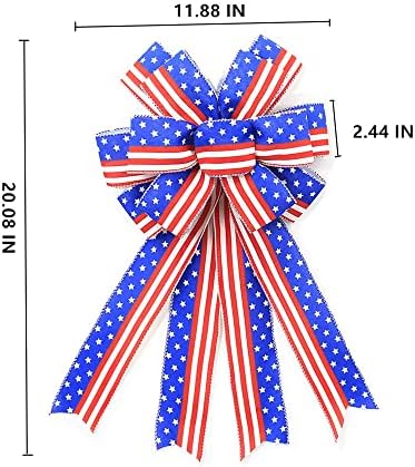 Голям американски Флаг, Патриотични Панделки за Венец, 4 юли, Лъкове, Венец на Ден на Памет, Лък от груб конопен