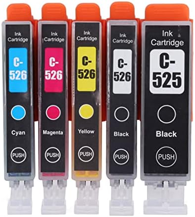 Мастило касета за принтер 525-526, Разход на тонер Касета за прозрачни печат на Голям капацитет, за Подмяна на касетата с мастило за PIXMA IP4850 IP4950 IX6550 (BK BK C M Y 5 цвята)