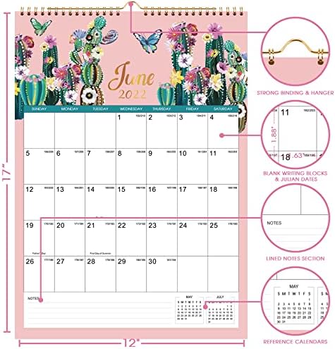 Календар на 2022 година - Месечен стенен календар-планер с януари 2022 до декември 2022 г., 12 x 17, на големи блокове с дати по юлианския календар, двухпроводный корици, идеал