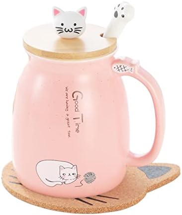 Чаша със Сладък Котка, Керамични Кафеена Чаша със Сладко капак във формата на Коте, лъжица във формата на котешки