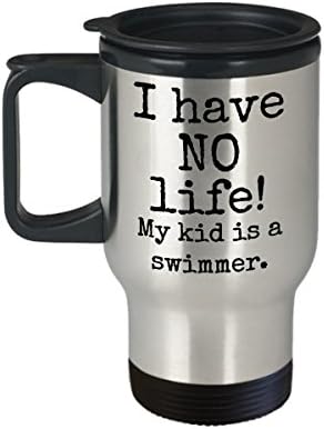 Чаша за пътуване на мама или татко-леководолаз - Аз НЯМАМ живот! Моето дете-плувец - кафеена чаша с капак от неръждаема стомана с капацитет от 14 унции - забавен подаръ