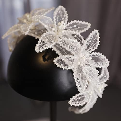 YDXNY Дантелени ленти за коса с цветя модел и ситни перли, украсени с мъниста, сватбена превръзка на главата, сватбени бижута за булката, аксесоари за коса