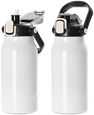 Двете Бутилки за вода PYD Life, Вакуум Колба, 44 грама, Бели, с Преносим Капак за Потягивания и Соломинкой, Големи Пътни Чаши от Неръждаема Стомана, Чаши, Чаши за термопре?