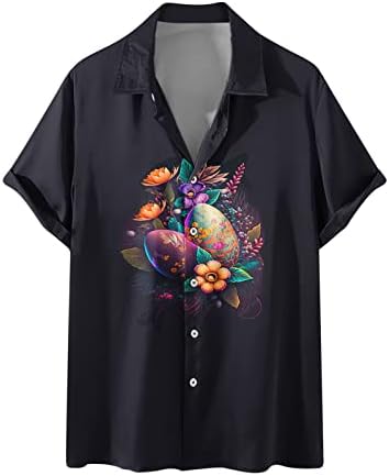 xipcokm Мъжки Хавайски Ризи С Ревери, Модни Тропически Ежедневни Ризи С Къс ръкав, Свободни Пуловери Копчета, Щастлив Великден