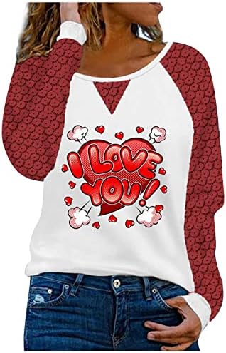 Любовни Графични Тениски за Жени на Св. Валентин, Елегантен Модерен Дантелени Сплайсинговые Блузи с Дълъг Ръкав, Блузи,