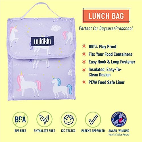 Детски 16-инчов раница Wildkin, Чадър и Изолирано чанта за обяд Ultimate Пакет Combo (Еднорог)