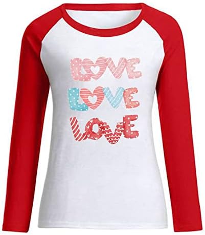 Ризи с Надпис Love Heart за Жени, Модерен Пуловер с дълги ръкави и Писмото Принтом, Тениска, Подарък за Свети Валентин за Момичета