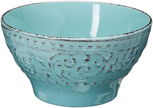 Комплект съдове от керамика с релефна Elama Ocean Dinnerware, 16 Предмети, Тюркоаз