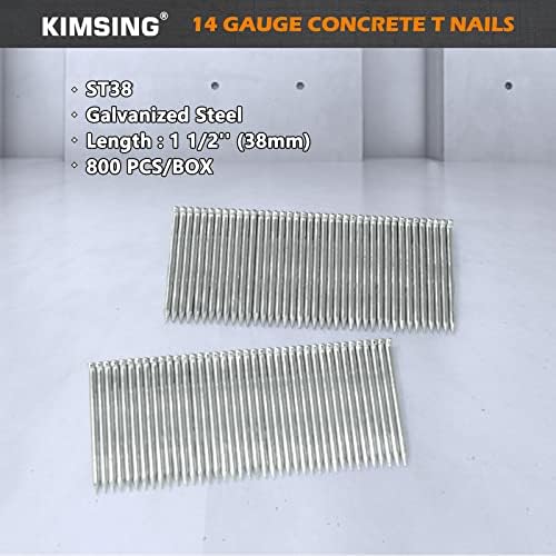 Пирони KIMSING за бетон 14 калибър, Дължина на крака 1-1/ 2 инча, Сглобяеми бетонни пирони с гладка опашка, нокти с Т-образно опашка за забиване на пирони за бетон, за тежки ?