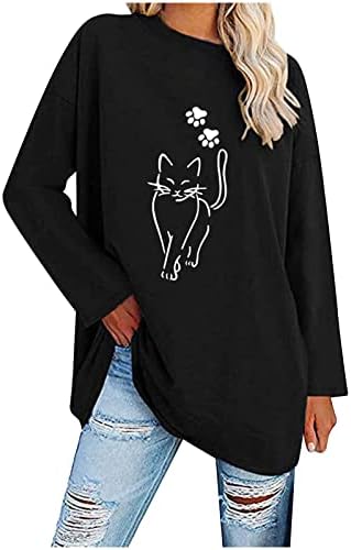 Блуза, Риза за Дами Лято Есен 2023 Мода Памук с Дълъг Ръкав Кръгъл Отвор Графичен Cosplay Животните Свободно