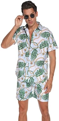 Atwfo/ Мъжки Хавайски Ризи, Ежедневни Панталони с копчета с Къс ръкав и Принтом, Летни Плажни Тропически Хавайски Ризи, Костюми