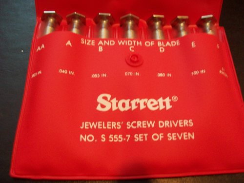 Комплект отвертки Starrett Jewelers с нагънат дръжка, корпус от стомана, никелиран - 0.025-0.100- Ширина на острието в