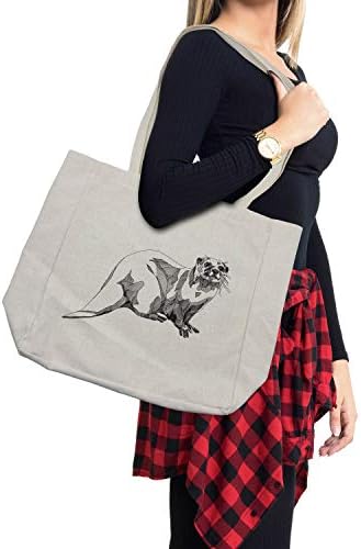 Черно-бяла Пазарска чанта Ambesonne, Монохромен Скица под формата на видрата с илюстрации на животни, Вдъхновен от водачи на изкуството, Дългогодишна Множество чанта з?