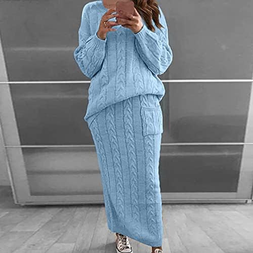 Женски костюм-пуловер С Пола от две Части, Обикновена Плетени Пуловери Дантела, Рокля-пуловер с дълги ръкави,