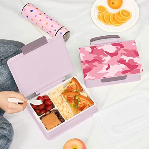 ALAZA Розово Камуфляжный Обяд-Бокс за Bento, Херметични Контейнери за обяд, които не съдържат BPA, с вилица