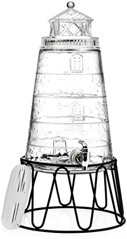 Елегантен Дом Диспенсер за напитки от Прозрачно стъкло с Релефна Фар студен лед Метална стойка Обем 1.5 Литра, С Капак, Вода
