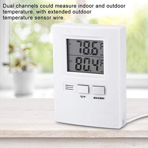 Кабелен Измерител на температурата в помещения и на открито, Цифров Термометър с Докосване на тел и LCD дисплей, С батерия,