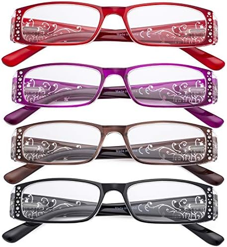 Eyekepper 4 опаковки Женски Очила за четене с Лазер модел - Ридеры с Цветен Модел и Кристали за Жени за Четене