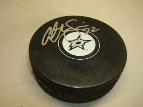 Колтън Сцевьер подписа хокей шайба Далас Старс с автограф от 1B - за Миене на НХЛ с автограф