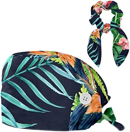 Шапка с Папагала е от Тропически Листа и Цветове, Буйни Шапка, Работна Шапка в същия Размер, Многоцветен Ластикът за Коса