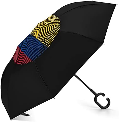 Обърнат Чадър с изображение на Знамето на Колумбия, Ветрозащитный Чадър с Обратен Разгъване, с С-Образна Дръжка за Мъже и Жени