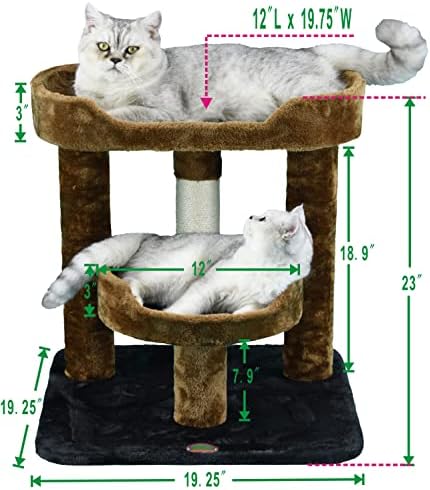 Go Пет Club 23 Когтеточка за котки на дърво, Мебели за коте Kitty Condo с Две Вдигнати Насестами и Голямо Основание за домашни Котки, кафяво / Черно