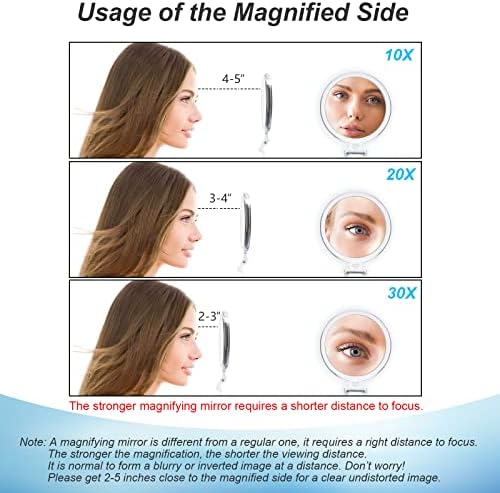 20-кратно Увеличително Огледало AMISCE, Джобно огледало за пътуване - Ръчно Двустранно Огледало с 20-кратно увеличение и