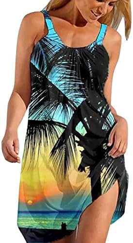 Летни рокли за Жени, Модни Хавайски Плаж Sundresses на Бретелях Без Ръкави с U-Образно деколте, къса Рокля, Ежедневна